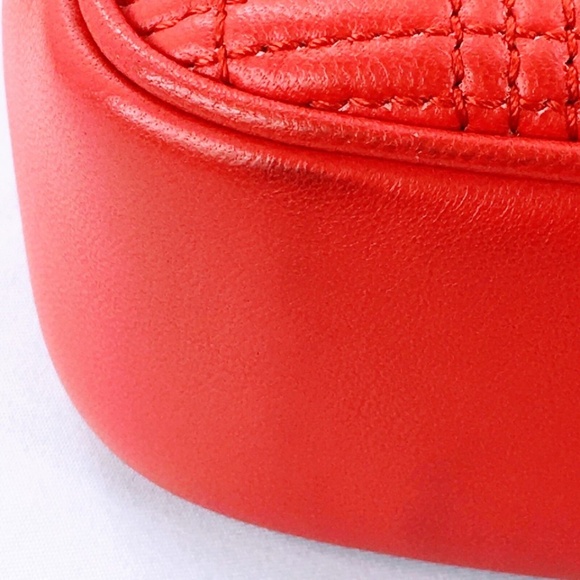 Burberry Lola Bag Bright Red Leather Quilted Check Gold Chain Strap Small - Picture 15 of 16